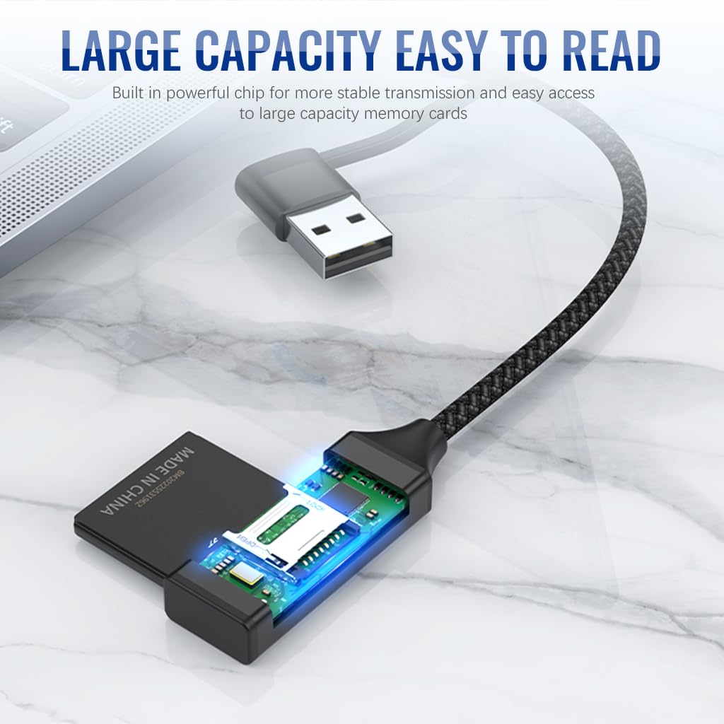 Verilux Card Reader for SD and TF Cards with USB C and USB 2.0 | 480Mbps Nylon Braided Design