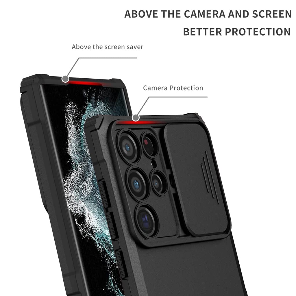 ZORBES® for Samsung S22 Ultra Case with Stand, Cover with Camera Protection, Heavy Duty Shockproof Protective TPU Back Case 3PCS