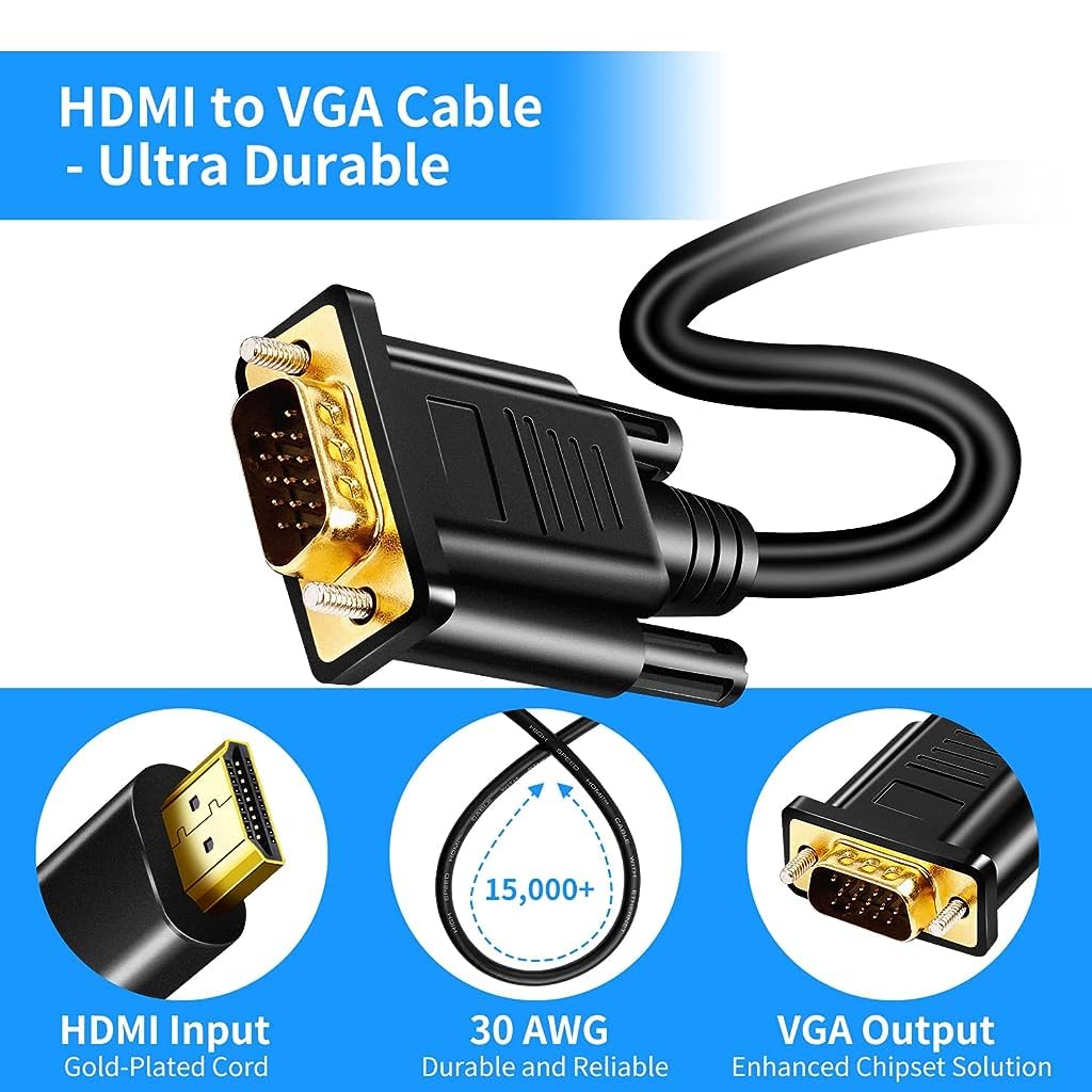 ZORBES® HDMI to VGA Cable HDMI to VGA Converter HDMI to VGA Adapter Male to Male Cable Golden Plated Connector HDMI to VGA for Desktop, Projector, HDTV, Raspberry Pi, Roku, Xbox (4.9ft/1.5m)