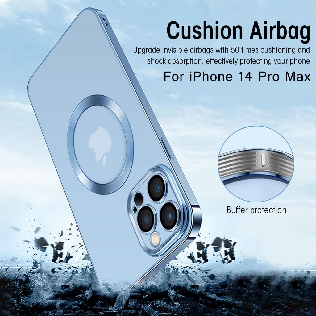 ZORBES® Phone Cover for iPhone 14 Pro Max Compatible with Magsafe Phone Case for iPhone 14 Pro Max with Camera Lens Protector Full Protection Fashion TPU Clear Phone Cover for iPhone 14 Pro Max, Blue