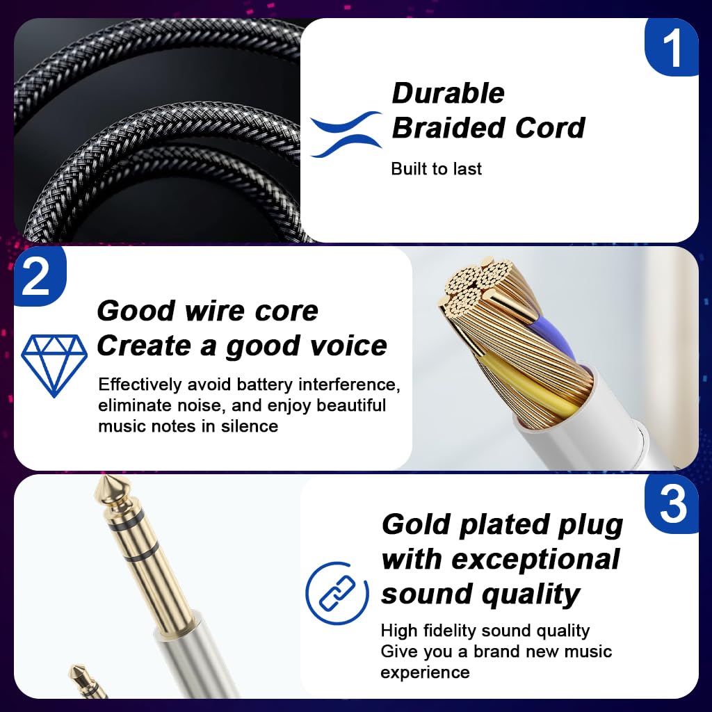 Verilux Aux Cable for Speakers featuring 24K Gold Plated Connectors and 9.8 ft Nylon Braid | TRS Stereo Audio Jack