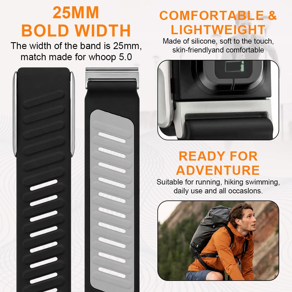 ZORBES® Silicone Sport Band Compatible with Whoop 5.0 Band Strap Men Women, Breathable Sport Adjustable Waterproof Replacement Wristbands Straps for Whoop 5.0 Silicone Band