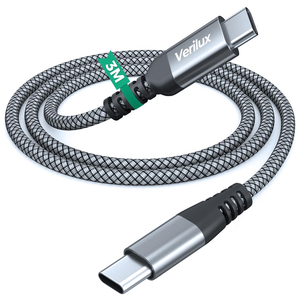 Verilux USB C to USB C Cable 10ft 60W Fast Charging with 480Mbps Sync | Braided Nylon