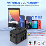 ZORBES® 20W Travel Adapter Wall Outlet Adapter with 3 USB Ports & Type-C Universal UK/US/AUS/EU Converter Plug Adapter Wall AC Power Plug Wall Power Adapter