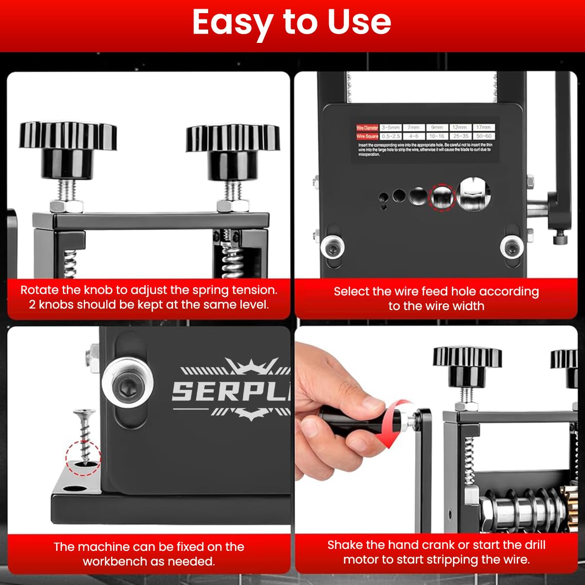 Serplex 6-in-1 Manual Wire Stripper Tool with Drill Operation
