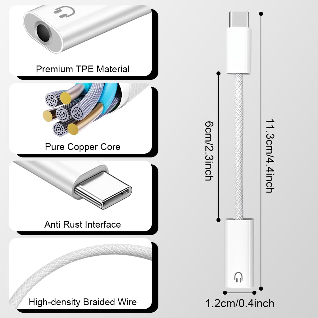 ZORBES USB C to 3.5mm Audio Adapter with 16bit/48kHz DAC