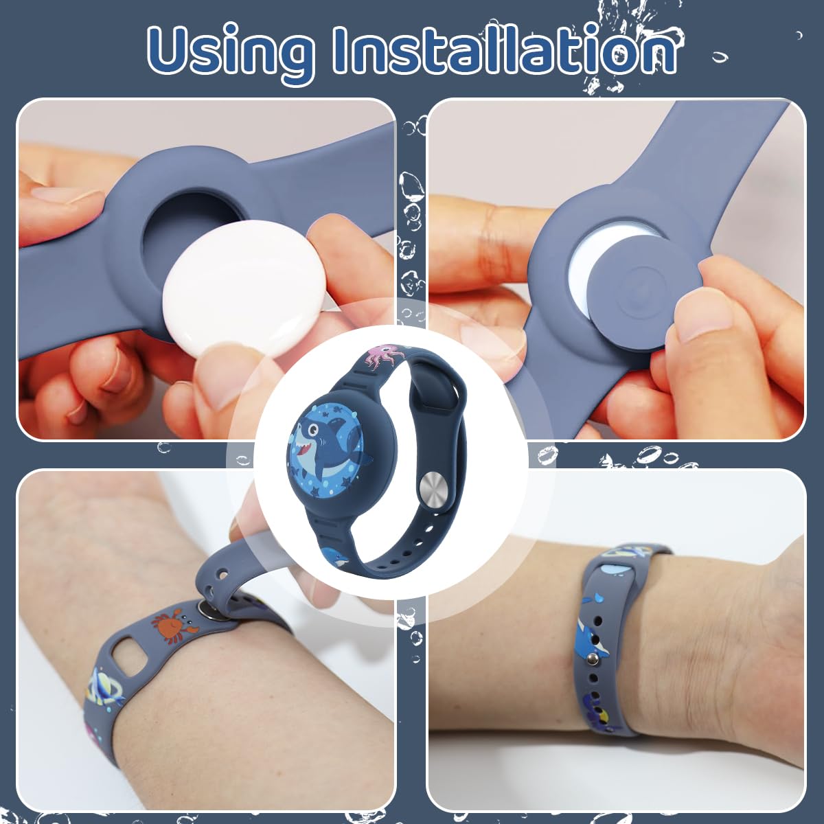 ZORBES® AirTag Bracelet for Kids, Waterproof Cute Cartoon Air tag Holder with Watch Band Design, Full Coverage Anti-Lost Silicone Airtag Hidden Accessories for Child, Blue