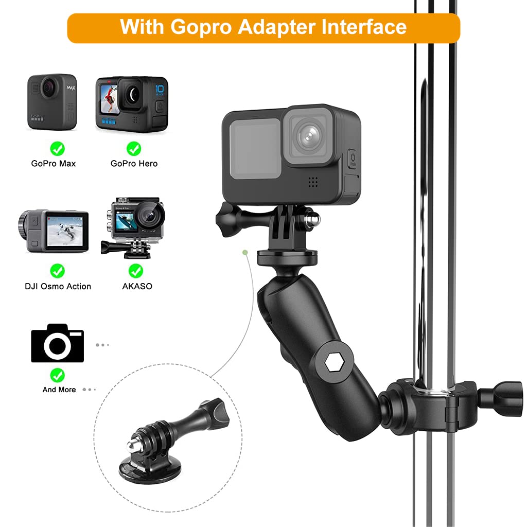 ZORBES® Gopro Handle Bar Mount Clamp with 1/4" Adapter 360° Action Camera Mount for Motorcycle Bicycle Handlebar Mount Bracket for GoPro Hero10/9/8/7 Gopro Accessory Motorcycle Accessory