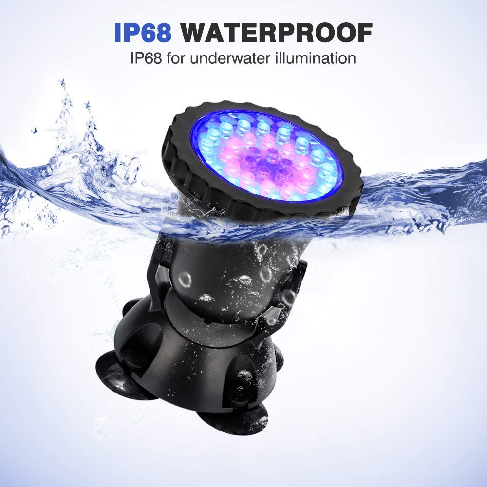 Verilux Garden Pond Lights for Pool and Aquarium with 36 LEDs 180° Adjustable Stand | IP68 Waterproof Set