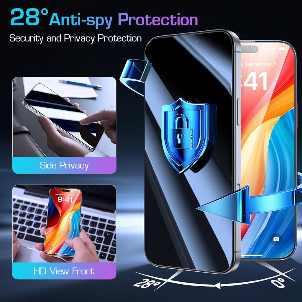 ZORBES® 2pcs HD Privacy Screen Protector for i Phone 16 Pro Max 6.9'' HD Tempered Glass Screen Protector with Installation Assistant Anti-glare Screen Protector for i Phone 16 Pro Max