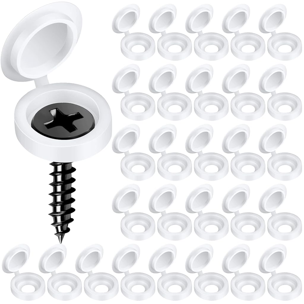 Serplex® 300Pcs Plastic Hinged Screw Cap Covers, Flip Tops for Protecting Screw Heads, for Home & Industrial Use (White)