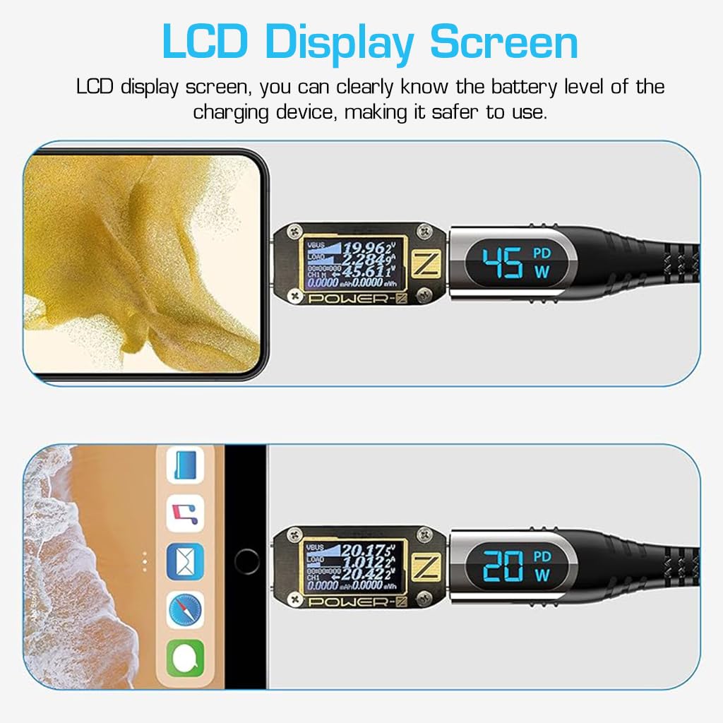 Verilux® 3.3ft Type C to Type C Cable, Type C Cable with LCD Display Support PD 100W Fast Charging & Data Transfer TYPE-C to TYPE-C Cable Compatible with MacBook Pro/iPad Pro/iPad Air/GalaxyS20