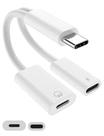 Verilux Type C to Dual USB C Adapter for iPhone 15 Series with Audio and Fast Charging | Compact Splitter for Music and Power