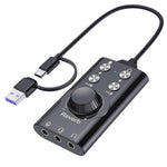 ZORBES® USB/USB-C External Sound Card Adapter with Reverb Effects, 3.5mm Mic & Dual Headphone Jacks, 7 Voice Changing Effects, Plug-and-Play Audio Interface for PC, Laptop, Phone & Streaming
