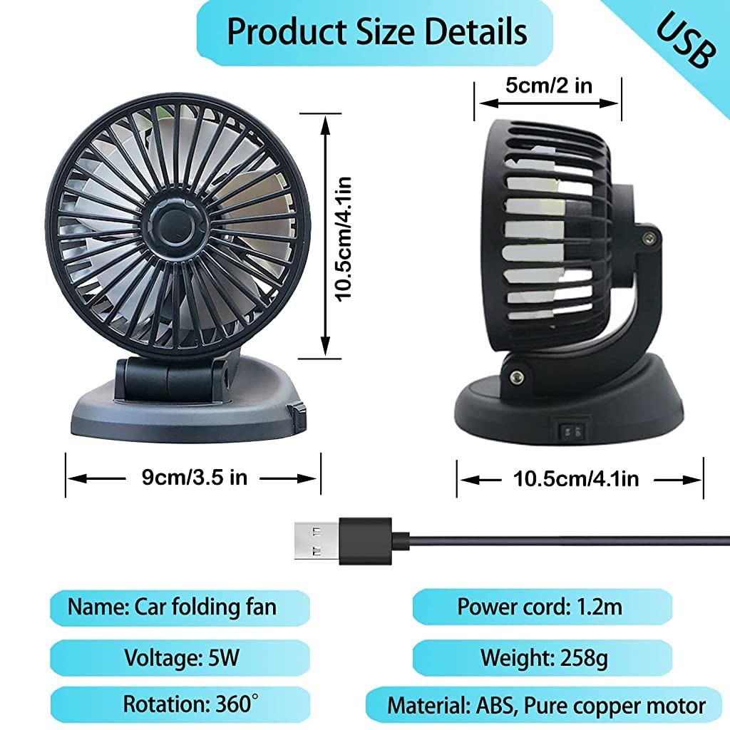 ZORBES® Car USB Fan Desk USB Fan 360° Rotatable USB Fan for Car Fan Desk USB Fan Portable USB Fan for 12V /24V Cars, SUV Trucks, Boats, Sightseeing Car