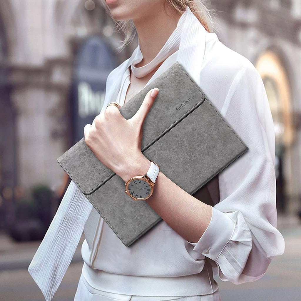 ZORBES® Laptop Case for Surface Pro 9 Anti-Scratch Protective Case Fashion Solid Color TPU Case with Pen Holder, Case for Surface Pro 9, Not Include Surface Pro 9 or Keyboard or Stylus Pen, Grey