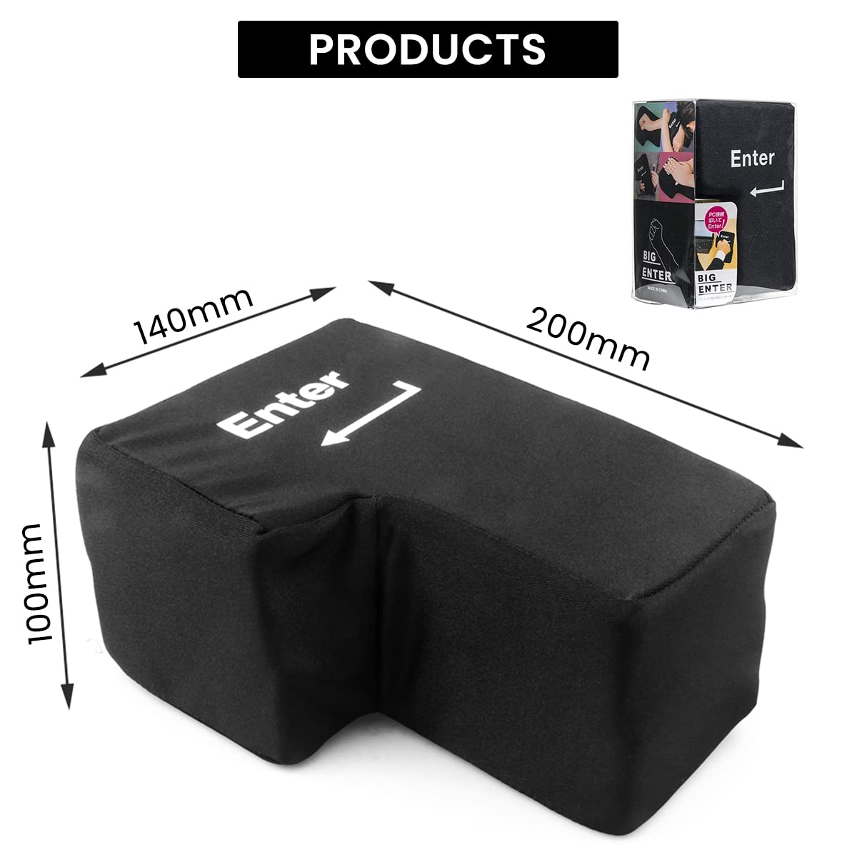 ZORBES® Large Usb Enter Key Fun Stress Relief Toy Cushion For Office Soft 'Enter' Key Plug And Play Practical Gift Stress Relief Toy, Black