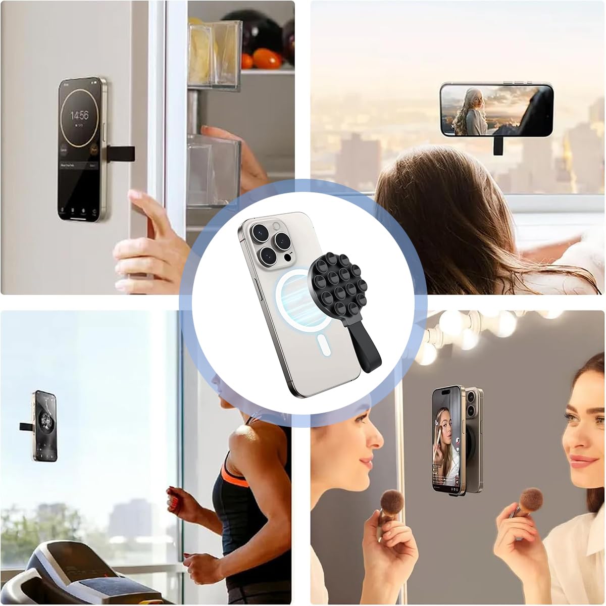 ZORBES® Magnetic Suction Cup Phone Mount, Silicone Suction Phone Case Grip Stand Holder for MagSafe, Hands-Free Mirror Shower Phone Holder Mount Fit, TikTok CreatorVideosSelfies