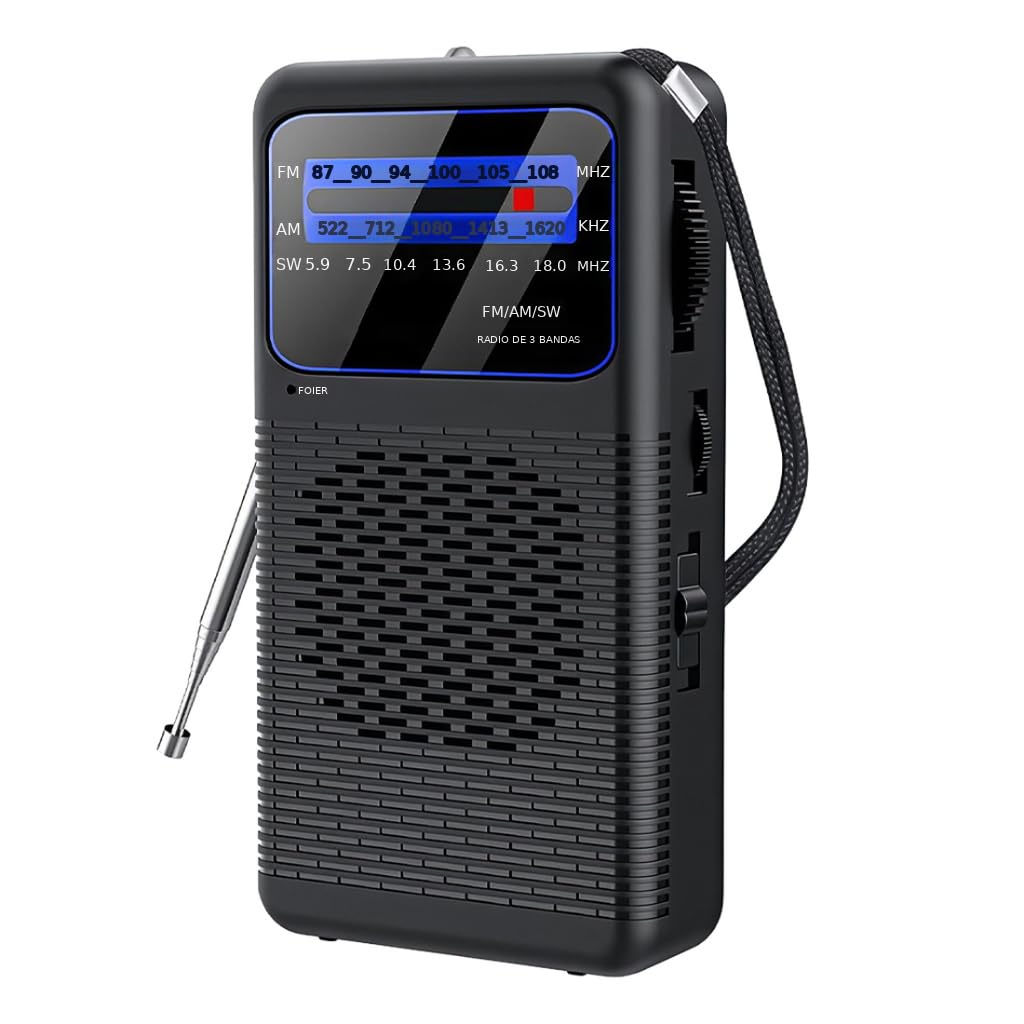 ZORBES® Pocket Radio with Light, Outdoor Speaker Radio FM/AM/SW 3-Band, 3.5mm Earphone Jack, LCD Display Mini for Camping, Travel & Emergency Use, Battery-Operated (No Battery)
