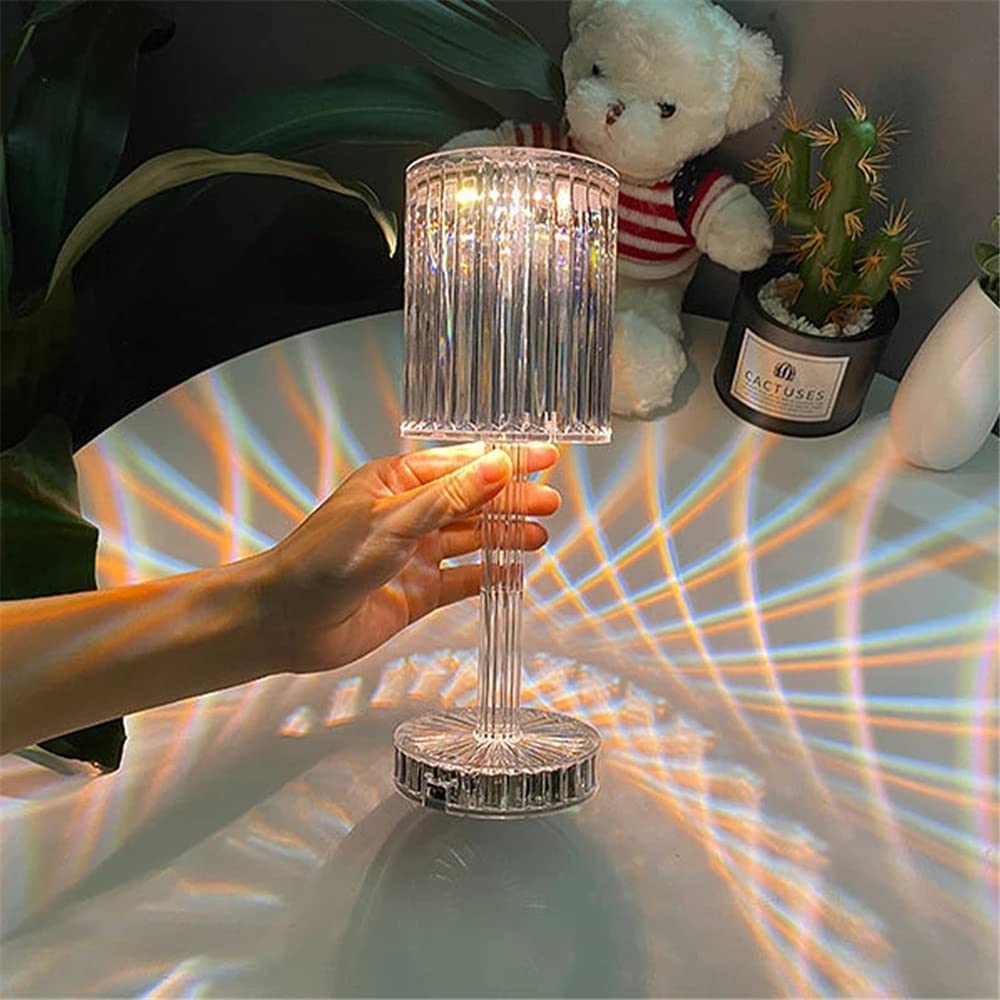 Verilux Style-3 Romantic Rose Crystal Diamond Table Lamps Touch Color Changing Light, Acrylic Rechargeable Modern Style Crystal Bedside Lamps(USB Recharging)