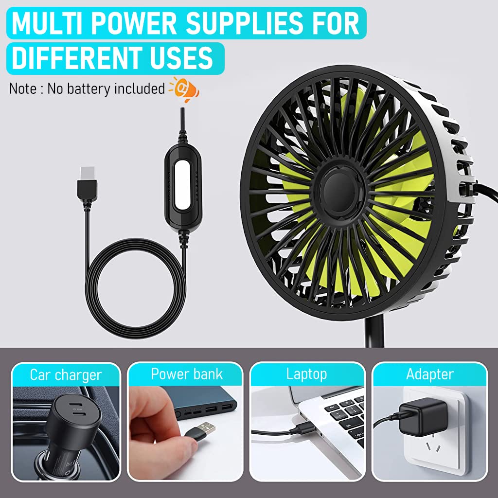 Verilux USB Fan for Car Back Seat with 3 Speed Flexible Arm and Plug and Play 3PCS