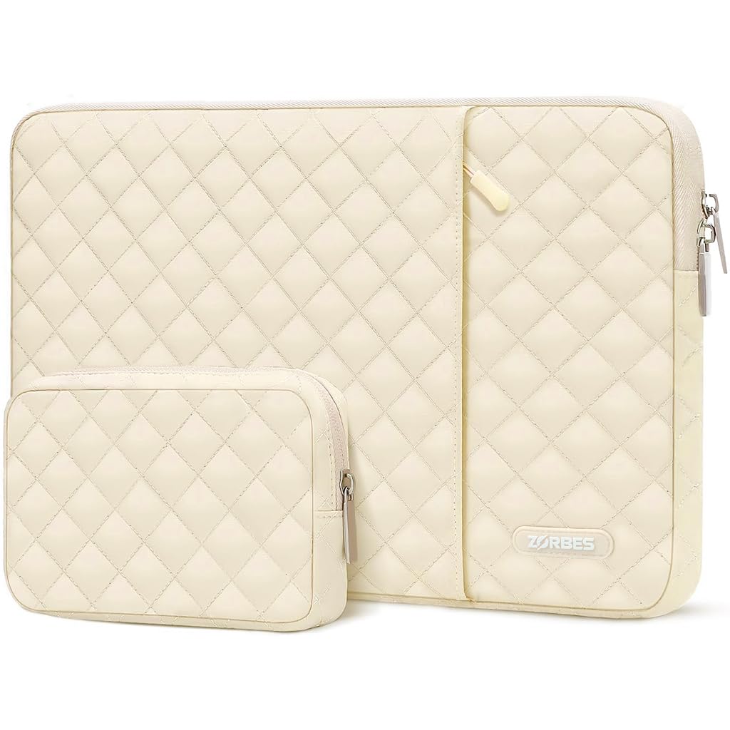 ZORBES® 15'' Laptop Bag & SSD Pouch, Set of 2 Fashion Quilting Padded Laptop Bag with Zipper Compartment, Waterproof Anti-scratch Travel Laptop Bag, Universal fit for 15-15.6'' Laptop