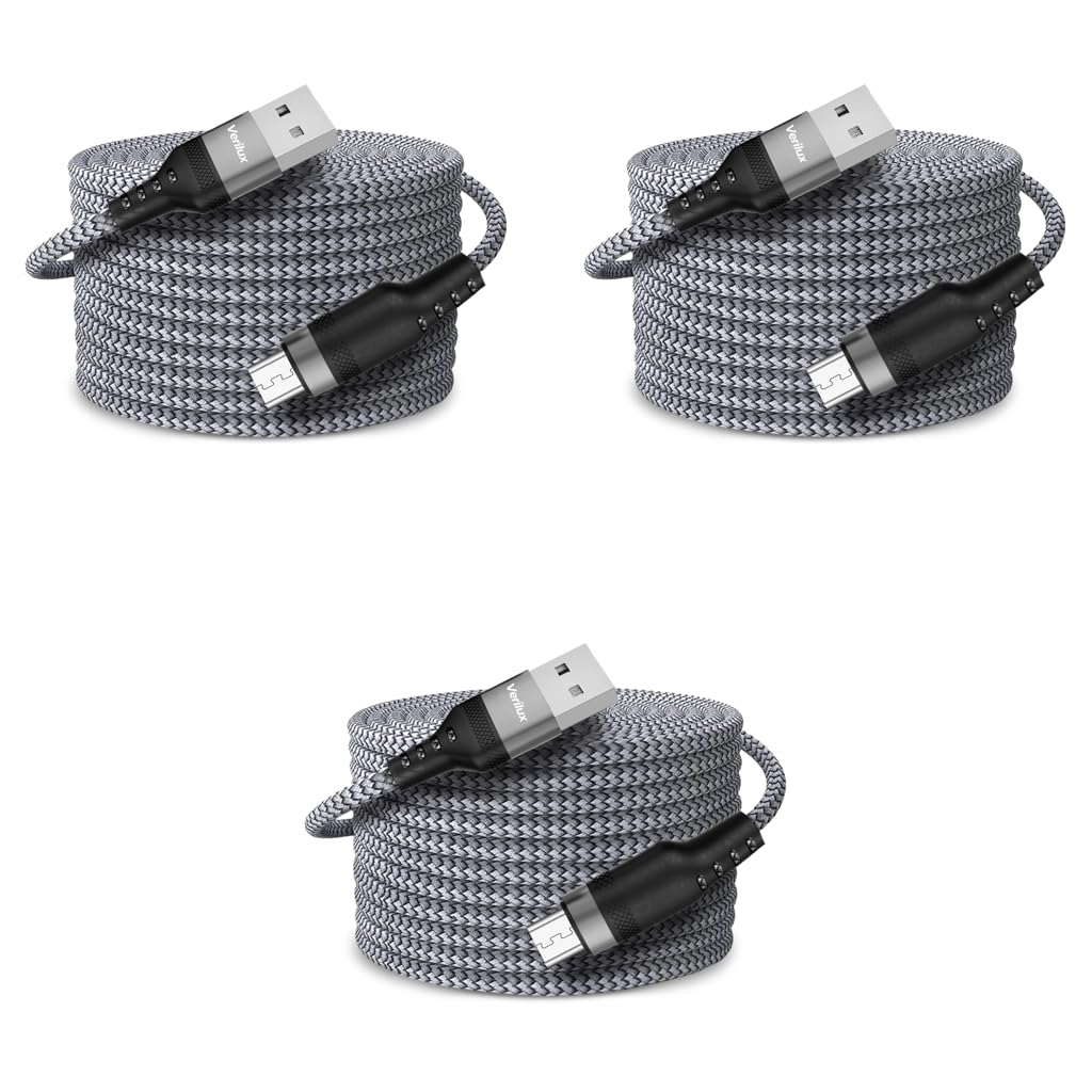 Verilux Micro USB Cable for Phone and Tablet featuring 10ft 3m Length and Nylon Braided Design