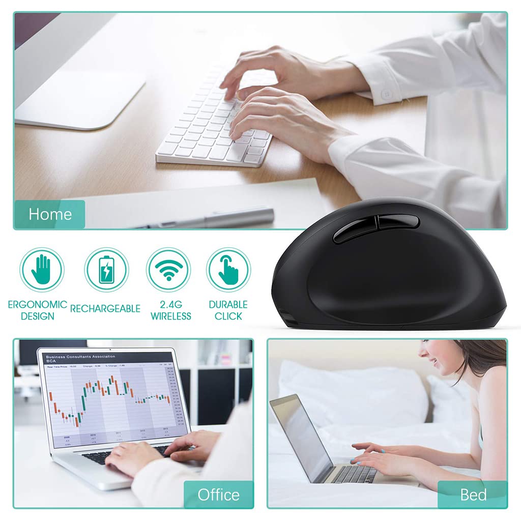 Verilux Wireless Vertical Mouse with Ergonomic Rechargeable Design for Small Hands | Reduce Wrist Pain