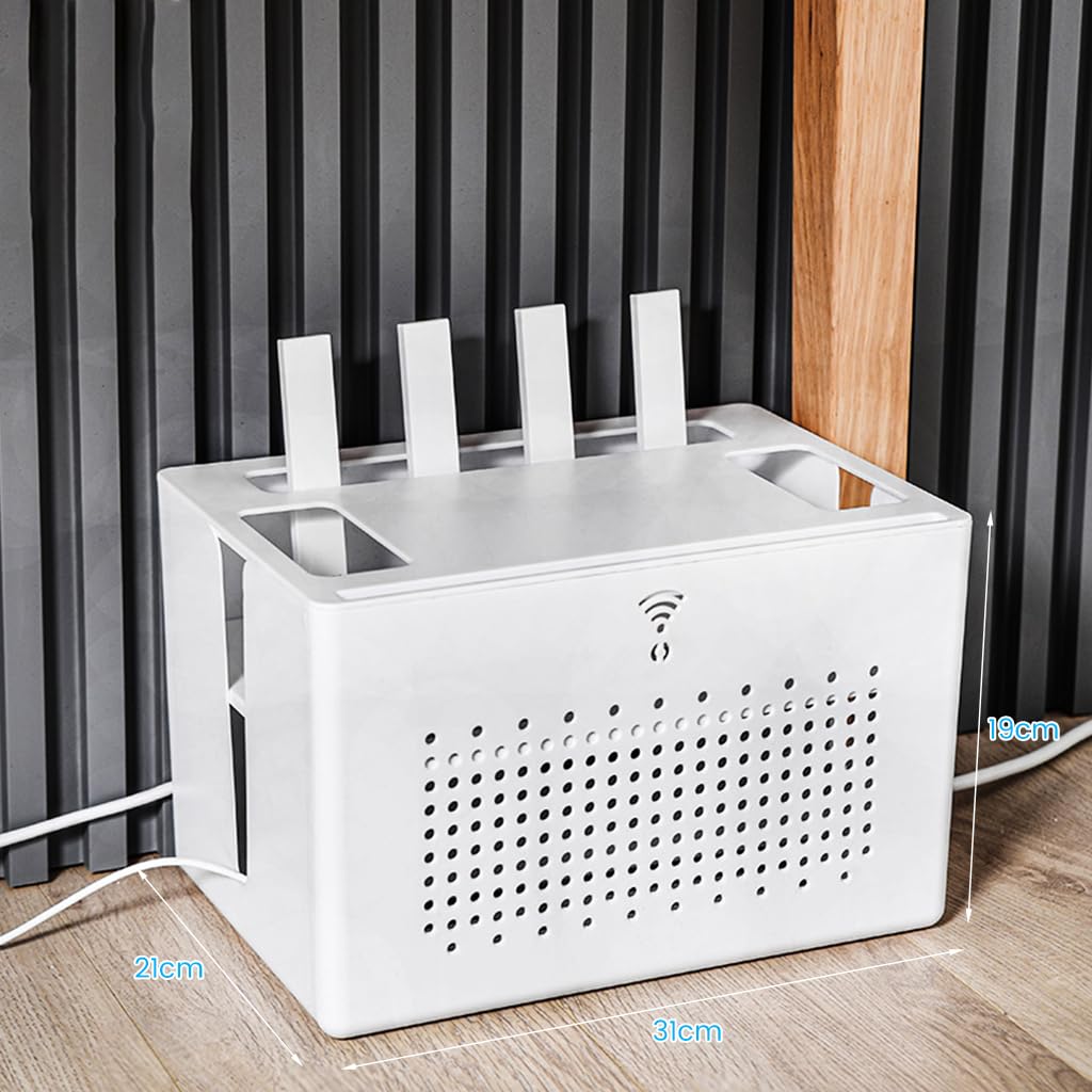 Verilux Double Layer Router Stand Cable Organizer Box, Wireless Router Storage Box Router Stand Power Extension Board Organizer All Purpose Organizer Box for Cables, Power Extension Board, Router - verilux