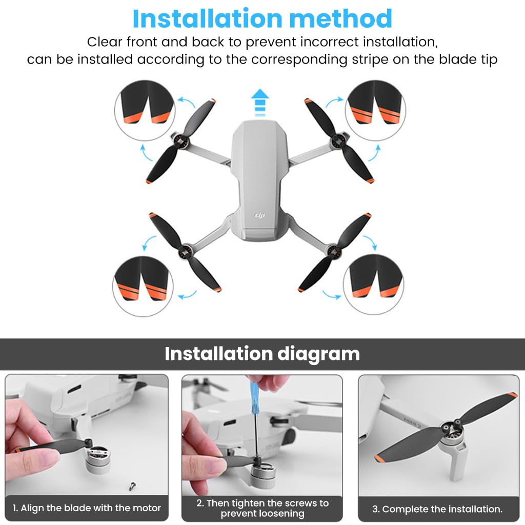 ZORBES® DJI Mini 2 Propeller 8pcs DJI Mini 2 Propeller Blades Replacement for DJI Mini 2, Ultral Lightweight Silent Flight Propeller Set with Screwdriver and 12 Screws, No DJI Mini 2