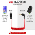 Verilux® USB C to 3.5mm Jack Audio Cable for i Phone 15 Coiled Audio Cable TRS Microphone Adapter Universal Mic Cable for Sony, for Boya Microphones & Audio Equipment