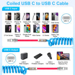 Verilux® PD 66W Type C Cable Fast Charging with Spring, 5.9Ft C Type Charger Cable with 480Mbps Data Transmission, No Tangle Retractable Type C Cable for iPhone 17/17 Plus/17 Pro/16/15, Galaxy S25/S24