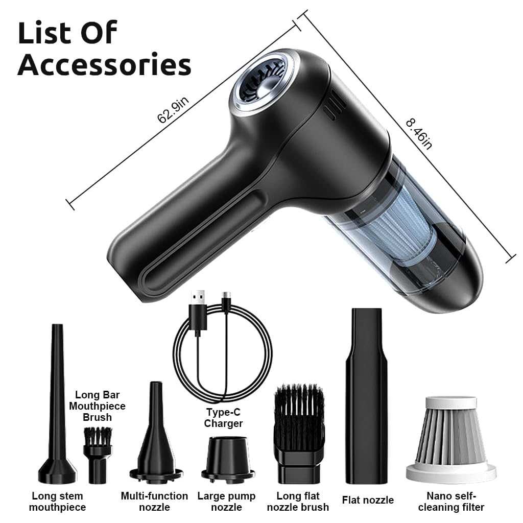 ZORBES® Car Vacuum Cleaner-Wireless Handheld Car Vacuums with Best Suction,Brushless Motor 19000PA High Power,3 in 1 Mini Portable Vacuum Cleaner Cordless for Home,Office,Kitchen,Cars
