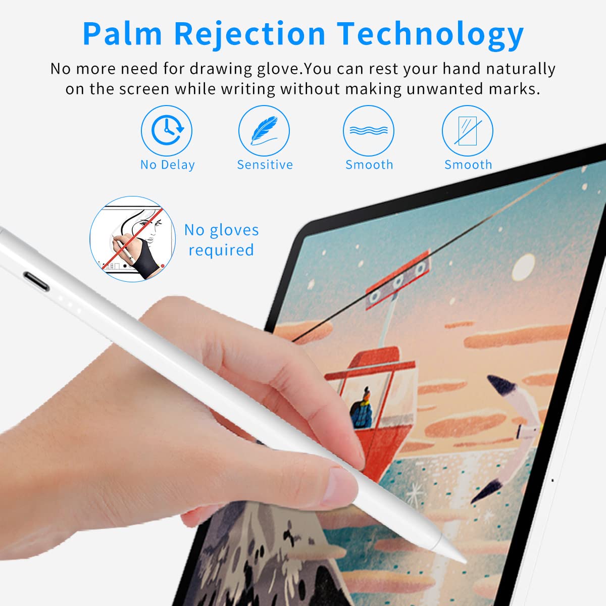 ZORBES® Stylus Pen,Superfast Charging Pencil for iPad in 2018-2022(5X Faster Charge,2X Durable Tips),Stylus Pen with Palm Rejection for Apple iPad 9th~6th Gen,iPad Pro 12.9/11-inch