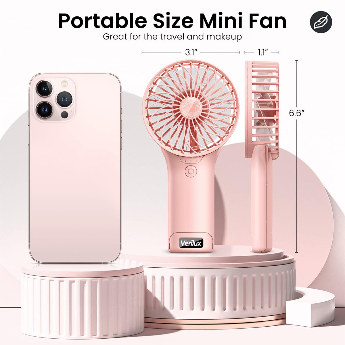 Verilux® Mini Hand Fan for Women (Pink)