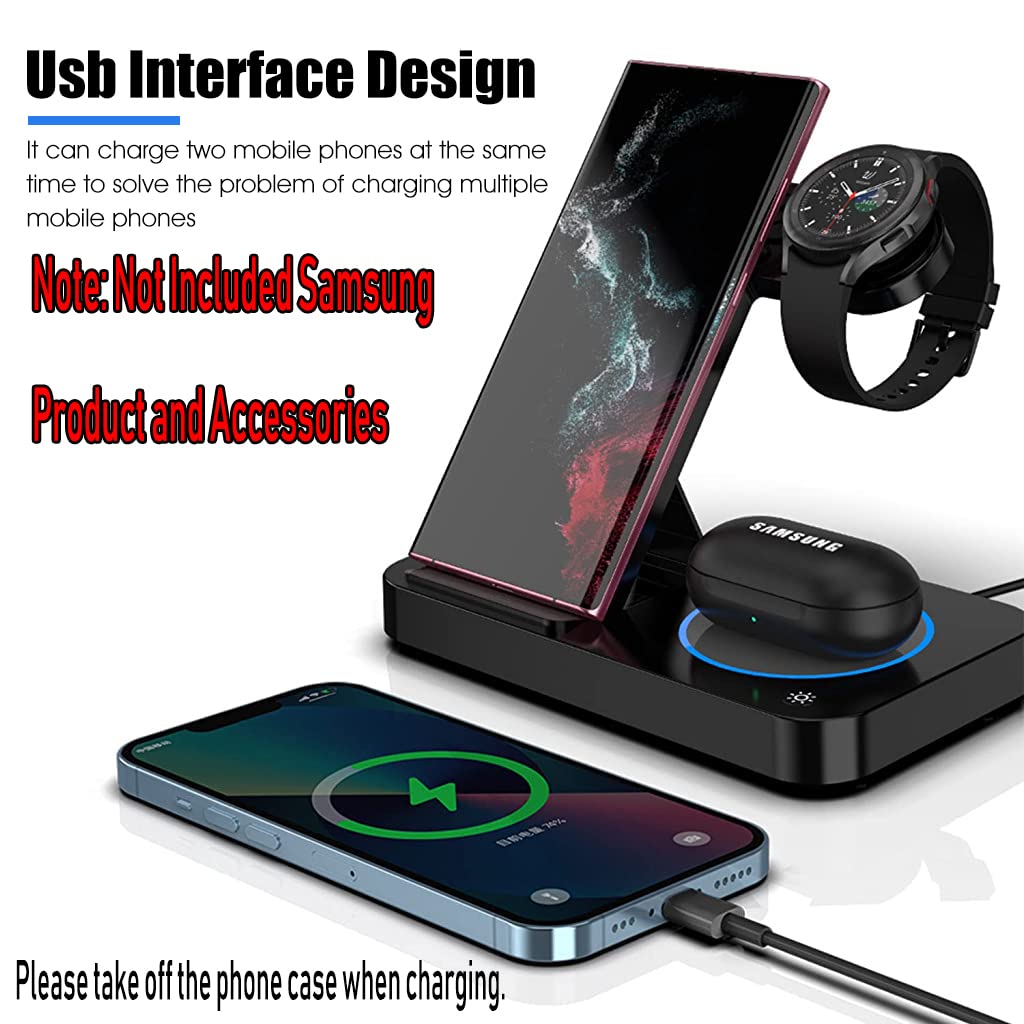 ZORBES® Wireless Charging Station, 3-In-1 Samsung Wireless Charger For Phone, Earbuds, Smartwatch, 18W Fast Charger Stand With Usb Port For Samsung Galaxy Z Flip/Z Fold/S22 Ultra/Note 20 Ultra Watch