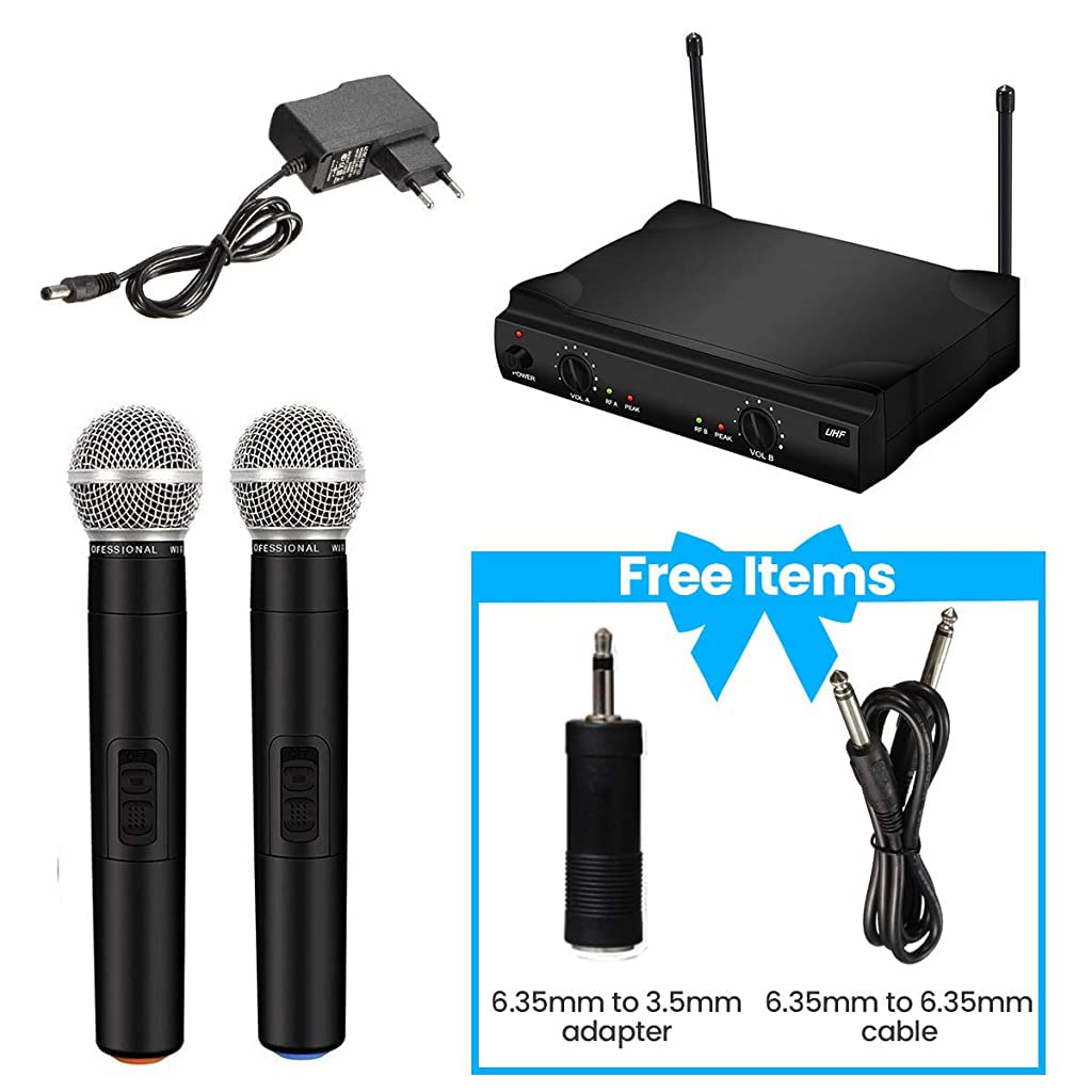 ZORBES® UHF Dual Wireless Microphone System,Dual Channel Dynamic Mics Set,Handheld Wireless Microphone with Professional Karaoke Receiver for Home Party,KTV,Meeting,Wedding,Speech