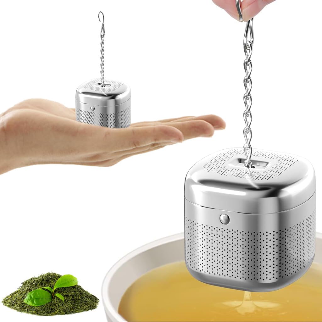 Zeitel® Cube Tea Infuser - 304 Stainless Steel Fine Mesh Strainer 4x4x3.8cm Hook Chain Design for Mugs/Teapots, Ideal for Loose Leaf/Green/Chamomile Tea, Easy Clean, Durable - Single Pack