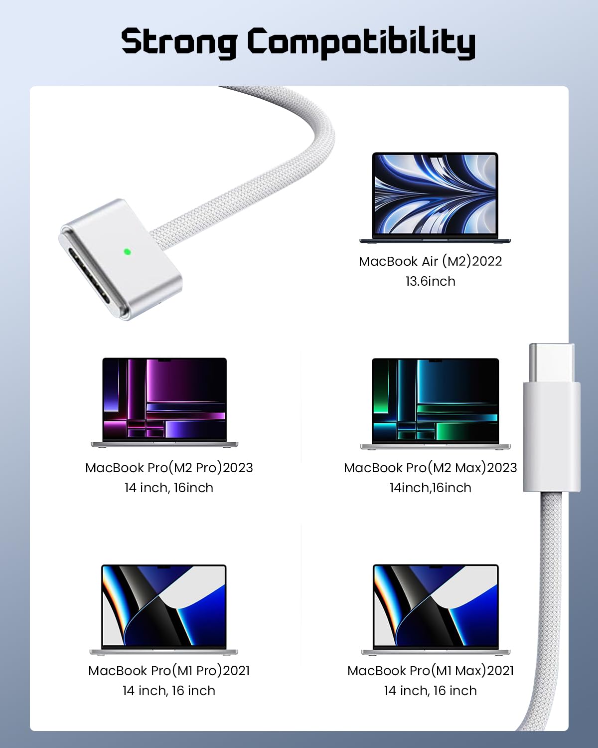 Verilux USB C to MagSafe 3 Cable for MacBook | 140W Fast Charging 6ft Nylon Braided