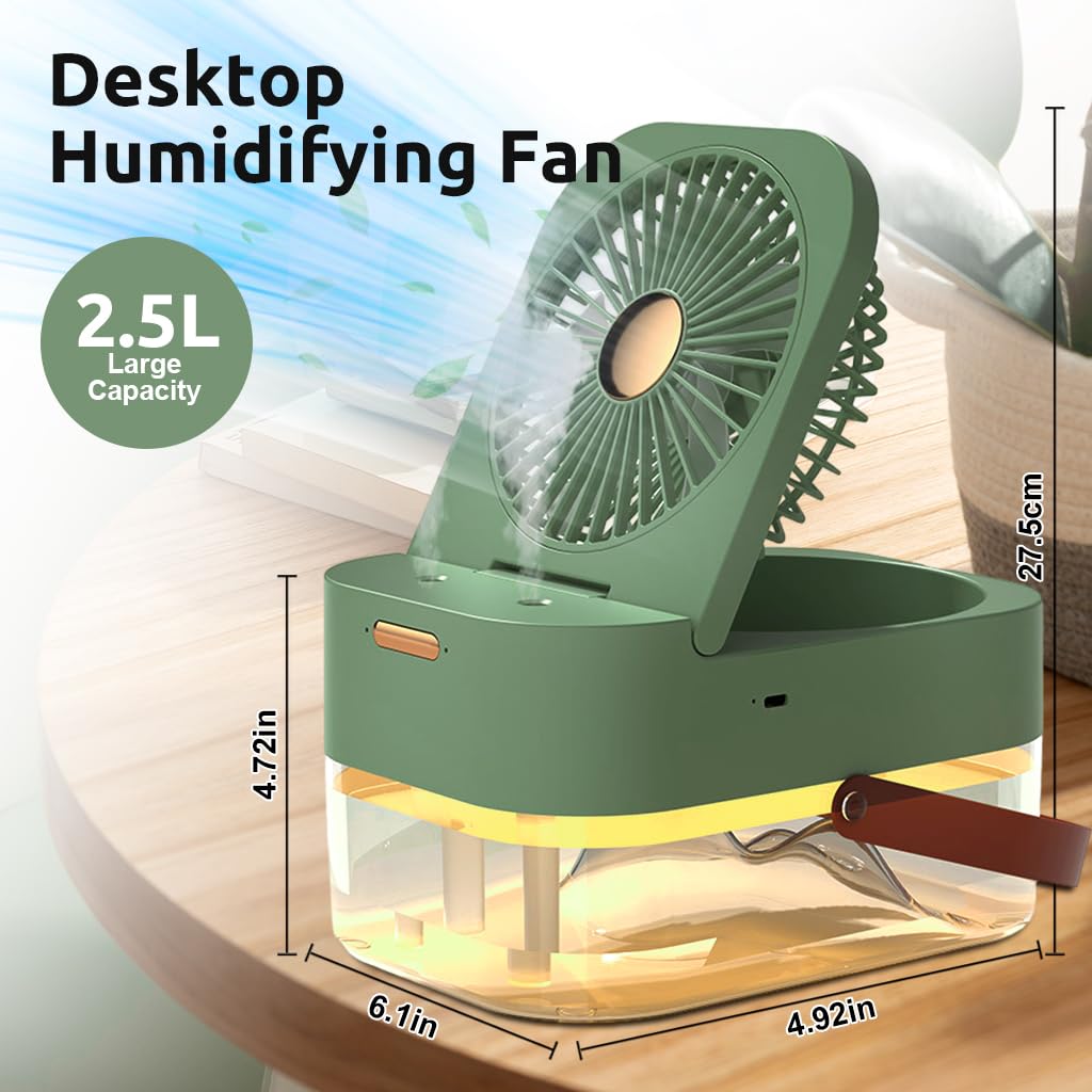 ZORBES® 2 in 1 USB Fan Humidifer, USB Cooling Fan Desk Air Humidifier 2.5L Dual Spray Foldable USB Desktop Fan Travel USB Fan with Handle 3 Speeds USB Plug Go Fan Humidifer for Desk, Office, Bedroom