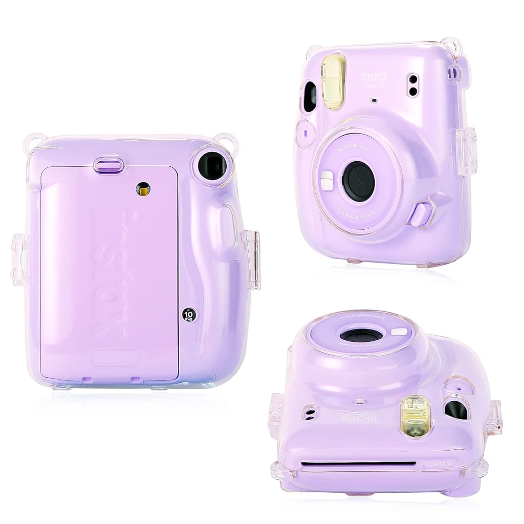 ZORBES® Instax Mini 11 Case Cover, Crystal Protective Camera Case for Fujifilm Instax Mini 11, Easy Install Clear Hard Shell Cover with Removable Rainbow Shoulder Strap for Intex Camera 11 Mini