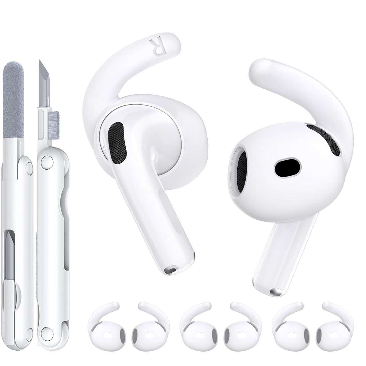 ZORBES® Compatible with AirPods 4 Ear Hooks, 4 Pairs Silicone Anti-Slip Sport Ear Grips with Dual Head Cleaning Pen, Secure Fit Ear Covers for Running Workout Accessories