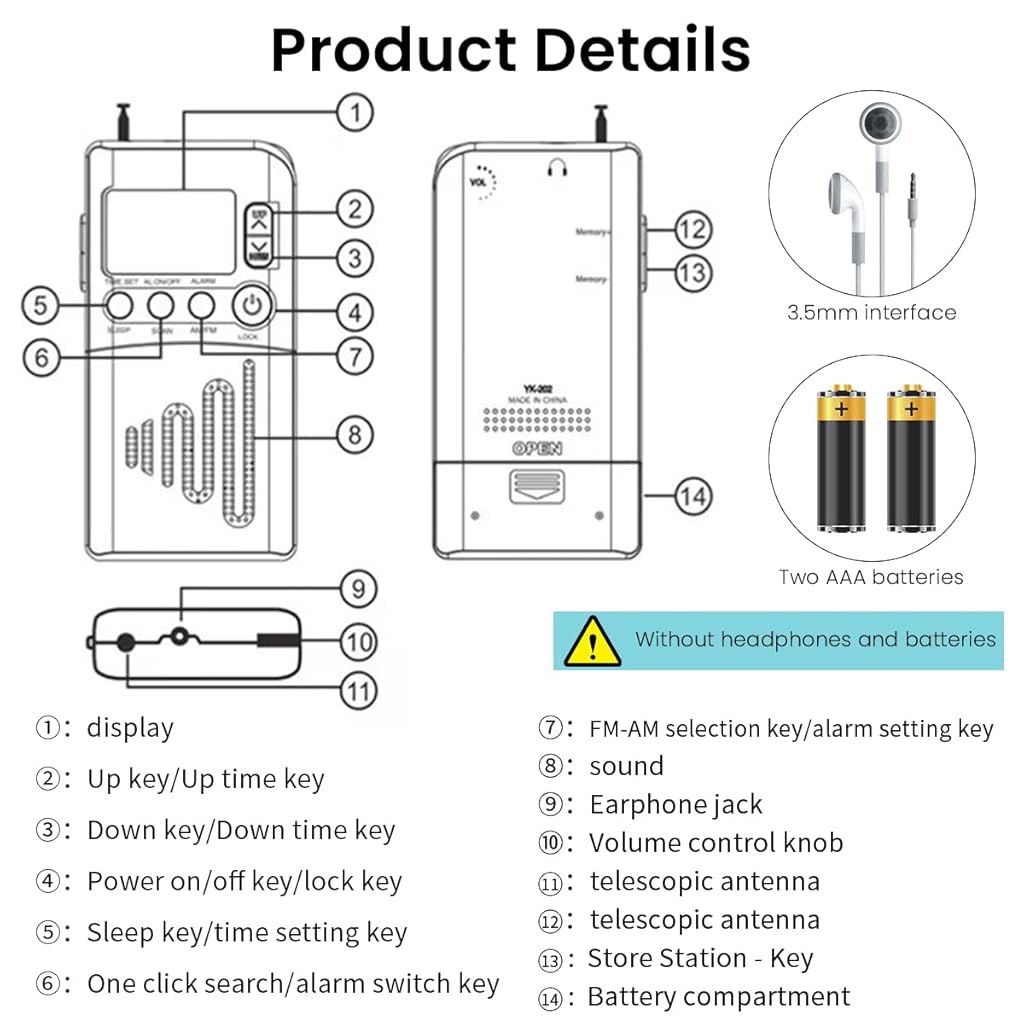 ZORBES® Portable Radio Personal Radio, Travel Transistor Radio LCD Walkman Radio Music Player Battery Operated Mini AM FM Radio with Handstrap, Not Included Battery