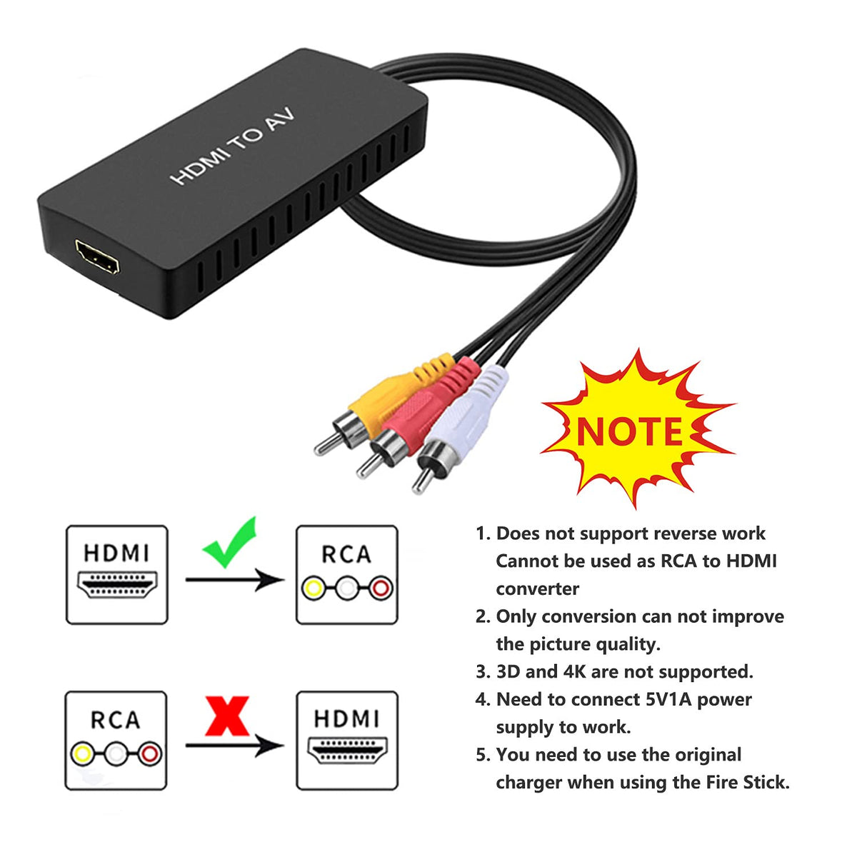 ZORBES® HDMI to RCA Converter Dingsun HDMI to AV Adapter HDMI to Older TV Adapter Compatible for Mi Box, Android TV Box, Roku, Fire Stick, DVD, Blu-ray Player ect. Supports PAL/NTSC