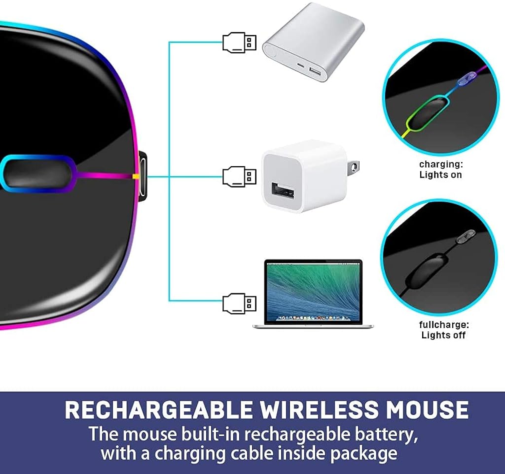 Verilux® Wireless Bluetooth Mouse, Slim Mouse 2.4G Portable USB Optical Wireless Mice, LED Rechargeable Dual Mode(Bluetooth 5.0 and 2.4G Wireless) Mouse - Black - verilux