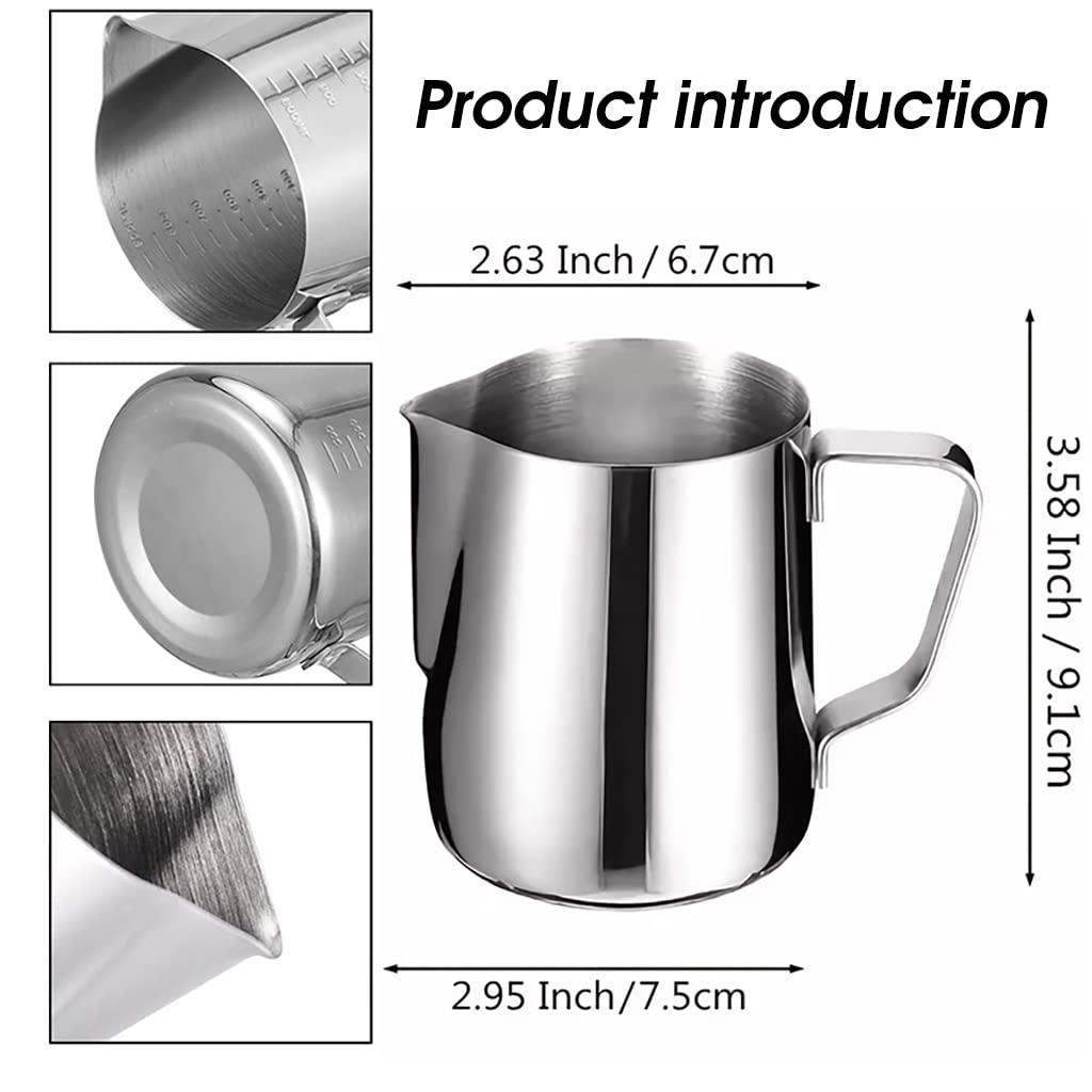 Verilux 20oz Milk Frothing Pitcher with Scale Stainless Steel Espresso Milk Frothing Pitchers for Cappuccino Barista Steam Pitchers Milk Jug Cup with Decorating Pen Latte