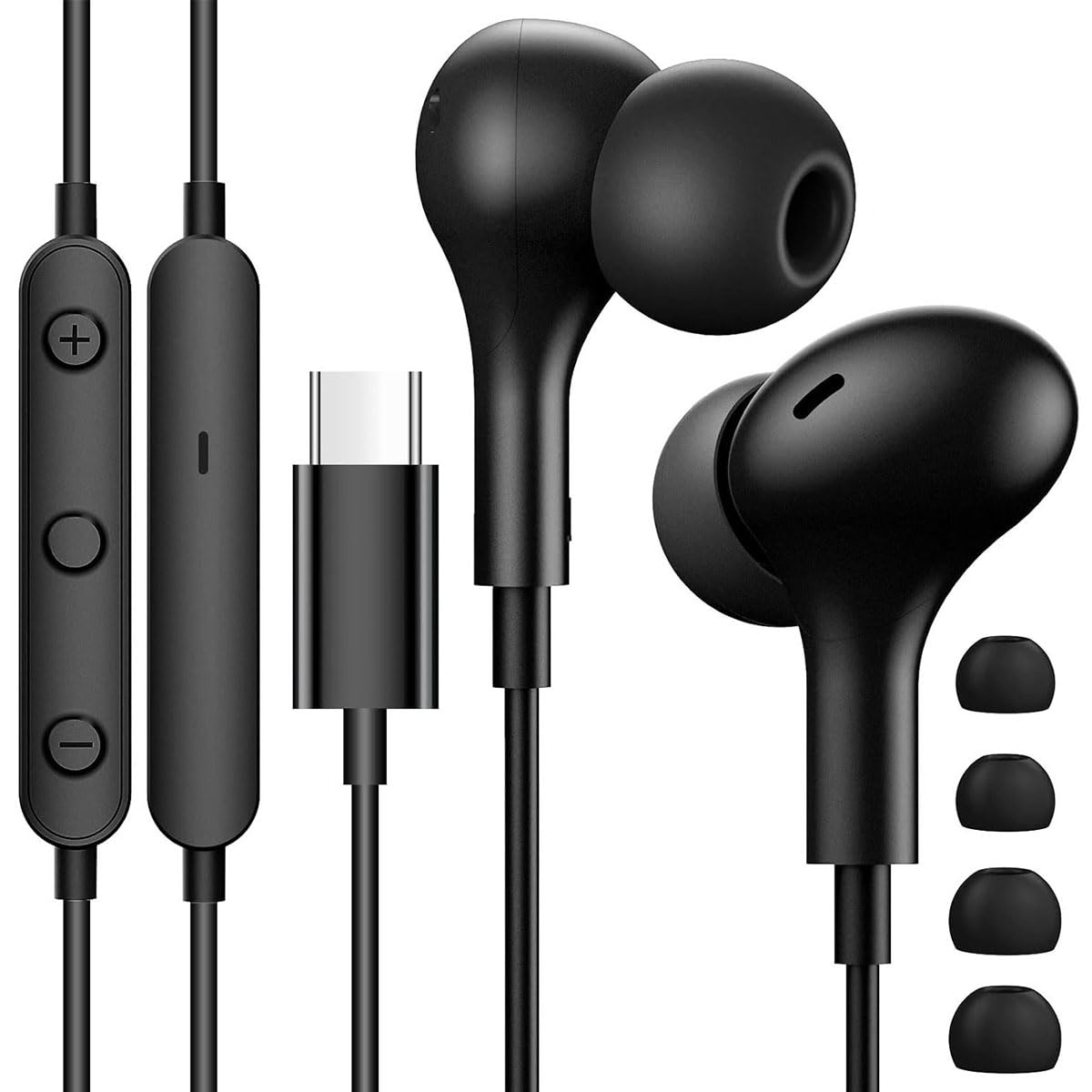 ZORBES® Wired Earphone Type C in-Ear Earphone Set with 4 Sizes Earphone Silicone Tips Magnetic Wired Earphone with Microphone Volume Control Bass-Enhanced Music Earphone for Samsung S23 FE S22 S21