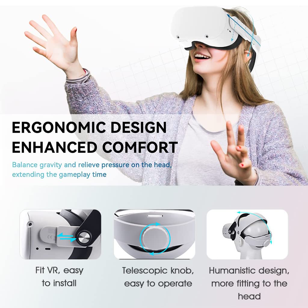 ZORBES® Adjustable Head Strap for Oculus Quest 2 with 120° Adjustable Knob Leather Soft Lining Enhanced Support and Comfort, Upgraded Head Strap Quick Snap Buckle Installation Quest 2 Accessories