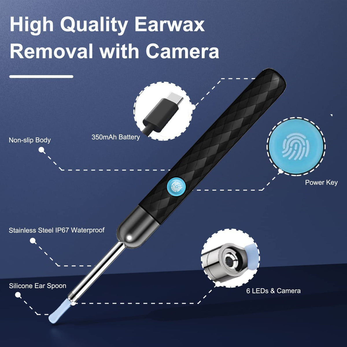 Verilux Ear Wax Remover Tool Kit Camera 6-Axis Gyroscope Ear Cleaner Tool with 6 Ear Spoons & 1 Acne Pin Ear Wax Cleaner Machine 1080P 4mm Otoscope Lens Ear Camera Cleaner for Cleaning Spade