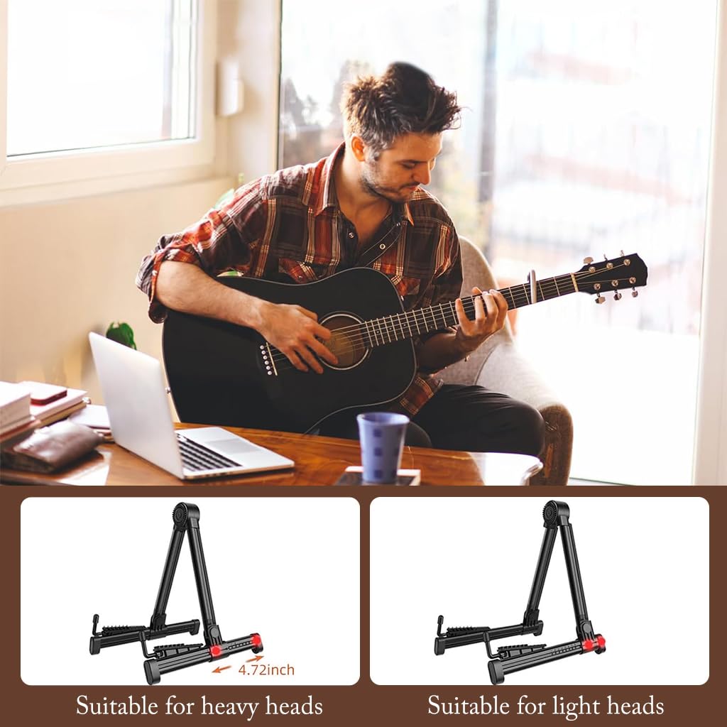 ZORBES® Guitar Floor Stand Folding Guitar Rack Stand Guitar Tripod Stand Acoustic Guitar Rack Stand Anti-Scratch Silicone Padded Design Universal Adjustable Guitar Stand for Ukulele, Bass, Violin